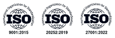 ISO 9001:2015, ISO 20252:2019 and ISO 27001:2022 certification marks